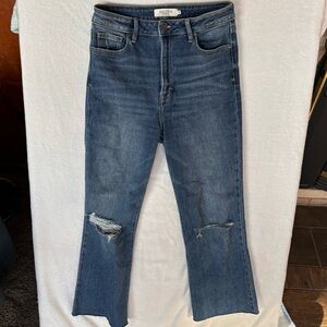 Trendy Blue Distressed Wide Leg Jeans